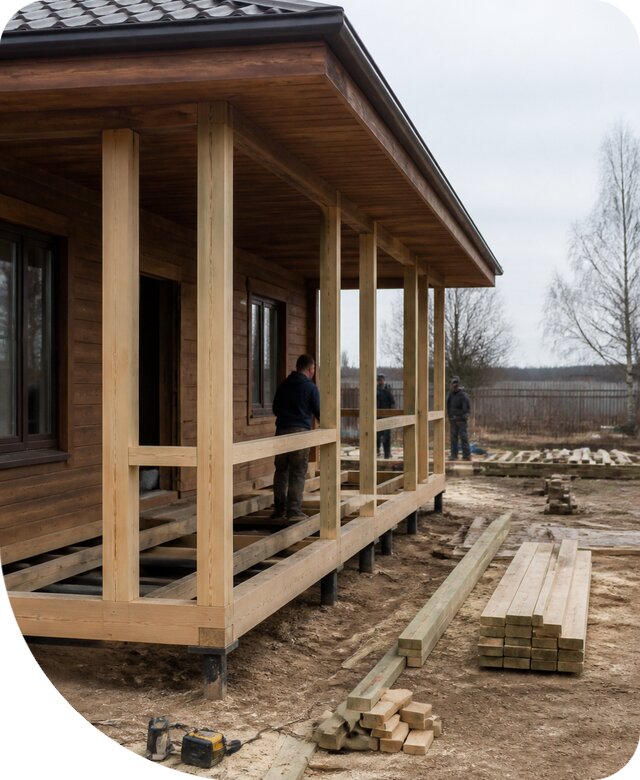 Строительство веранды из бруса под ключ для дома в Нововоронеже